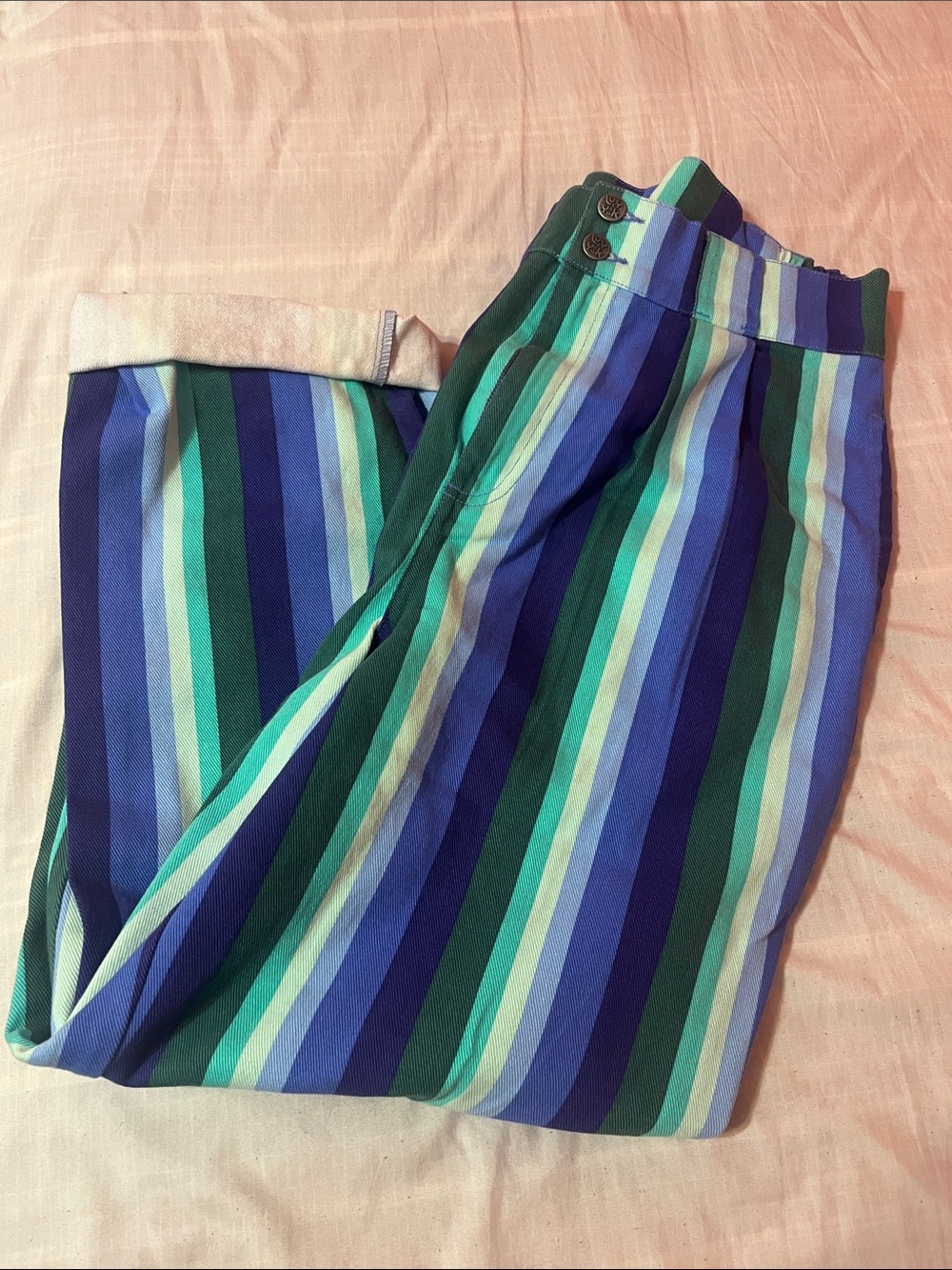 Lucy & Yak Addison jeans, Blue, Teal & Green Striped Pants